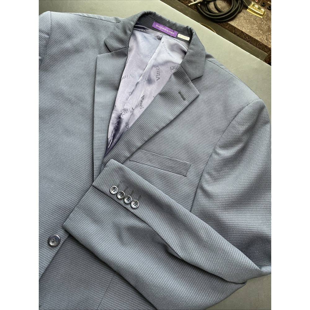 Vinci Italy 42R 2 Btn Navy Micro Check Navy Blazer Jacket Pockets sown shut